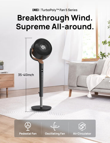 DREO height-adjustable pedestal from 35 to 40 inches for flexible placement.