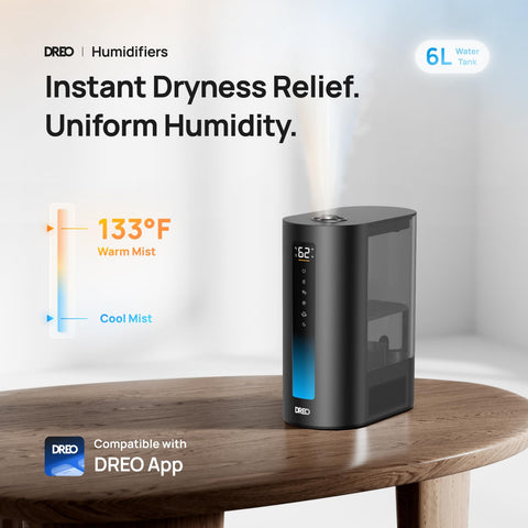 DREO HM713S warm-mist mode demonstrates quick humidity and comfort