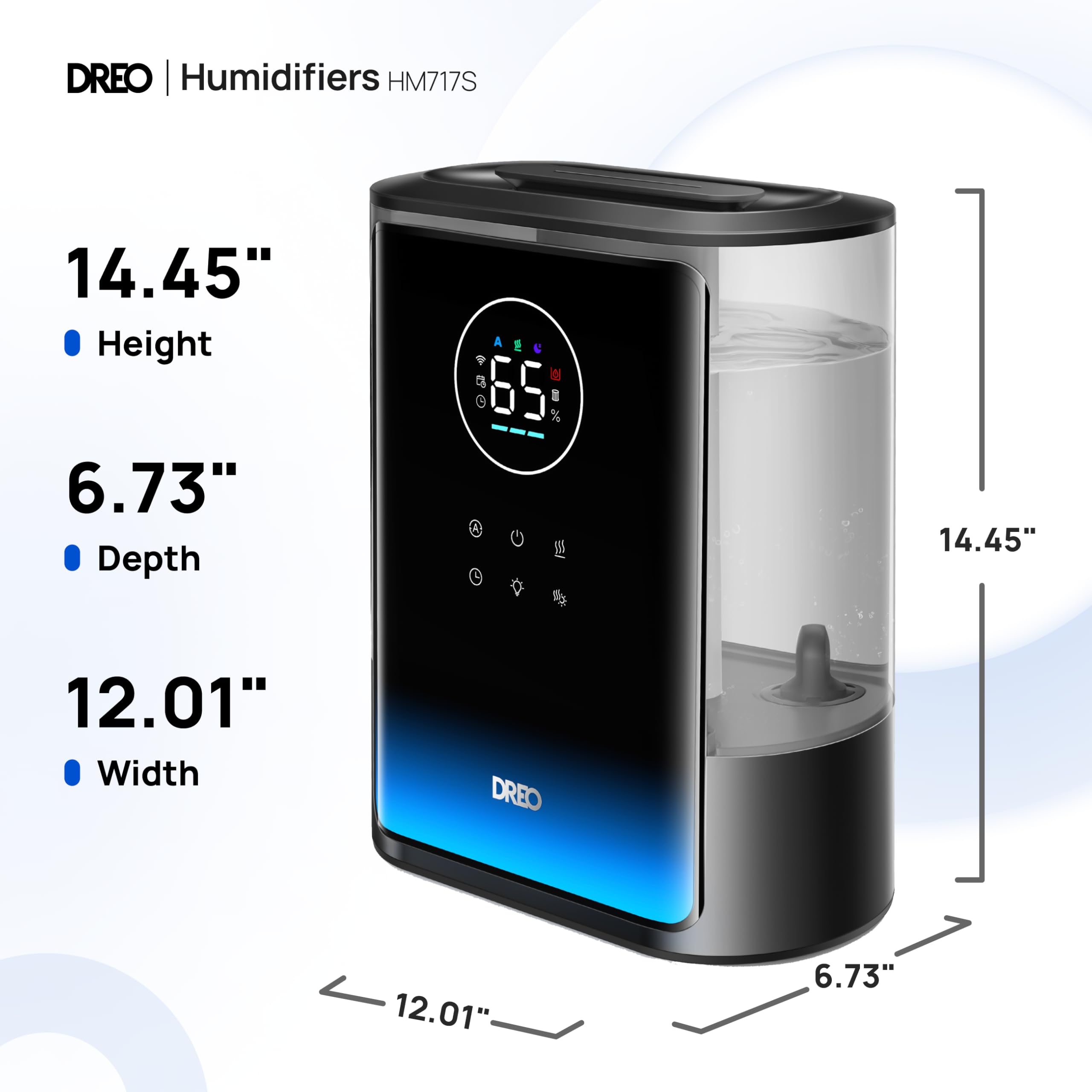 DREO HM717S 600 ft² coverage supports whole-room humidity.