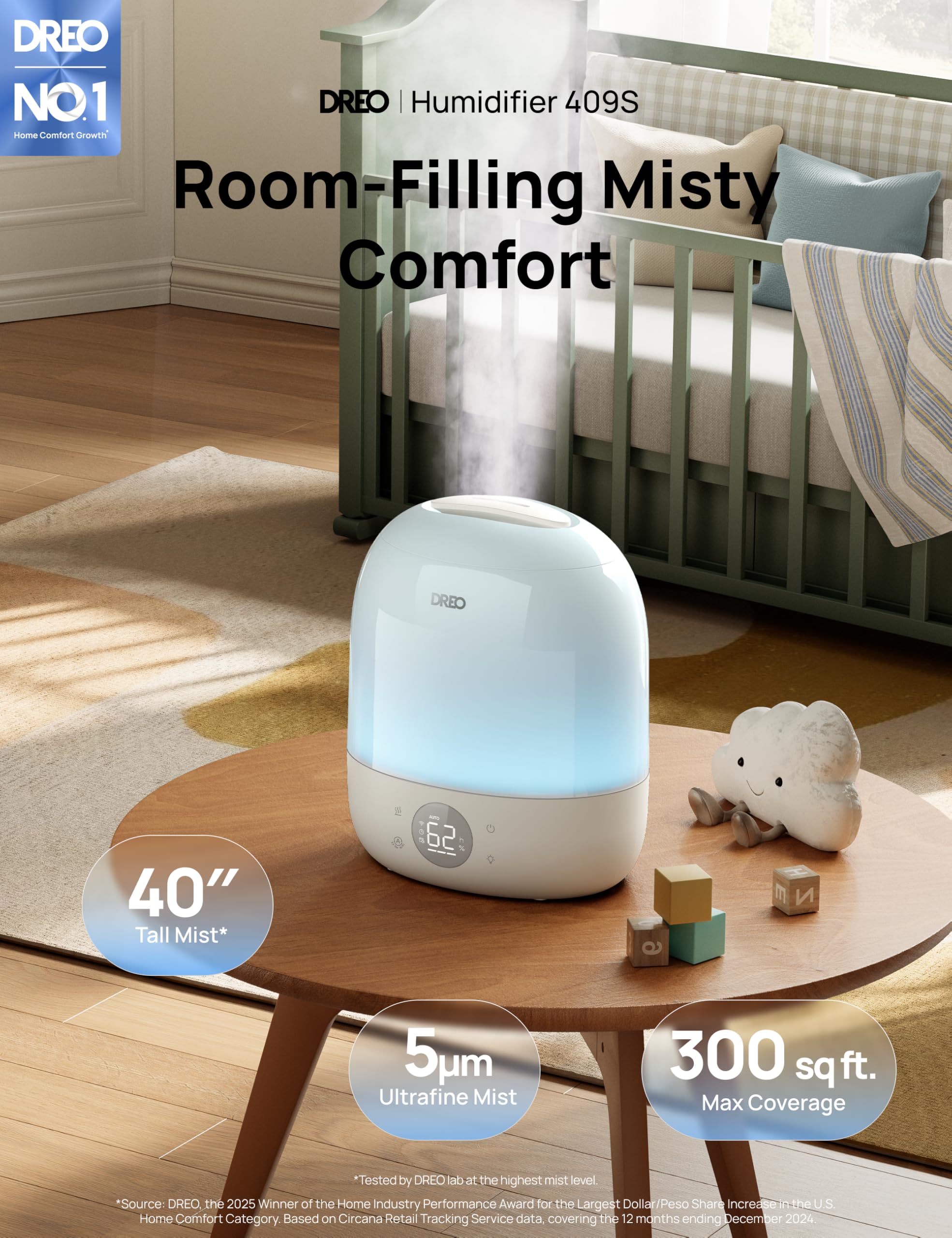 DREO HM409S night-light feature creates a calming RGB glow in bedrooms.
