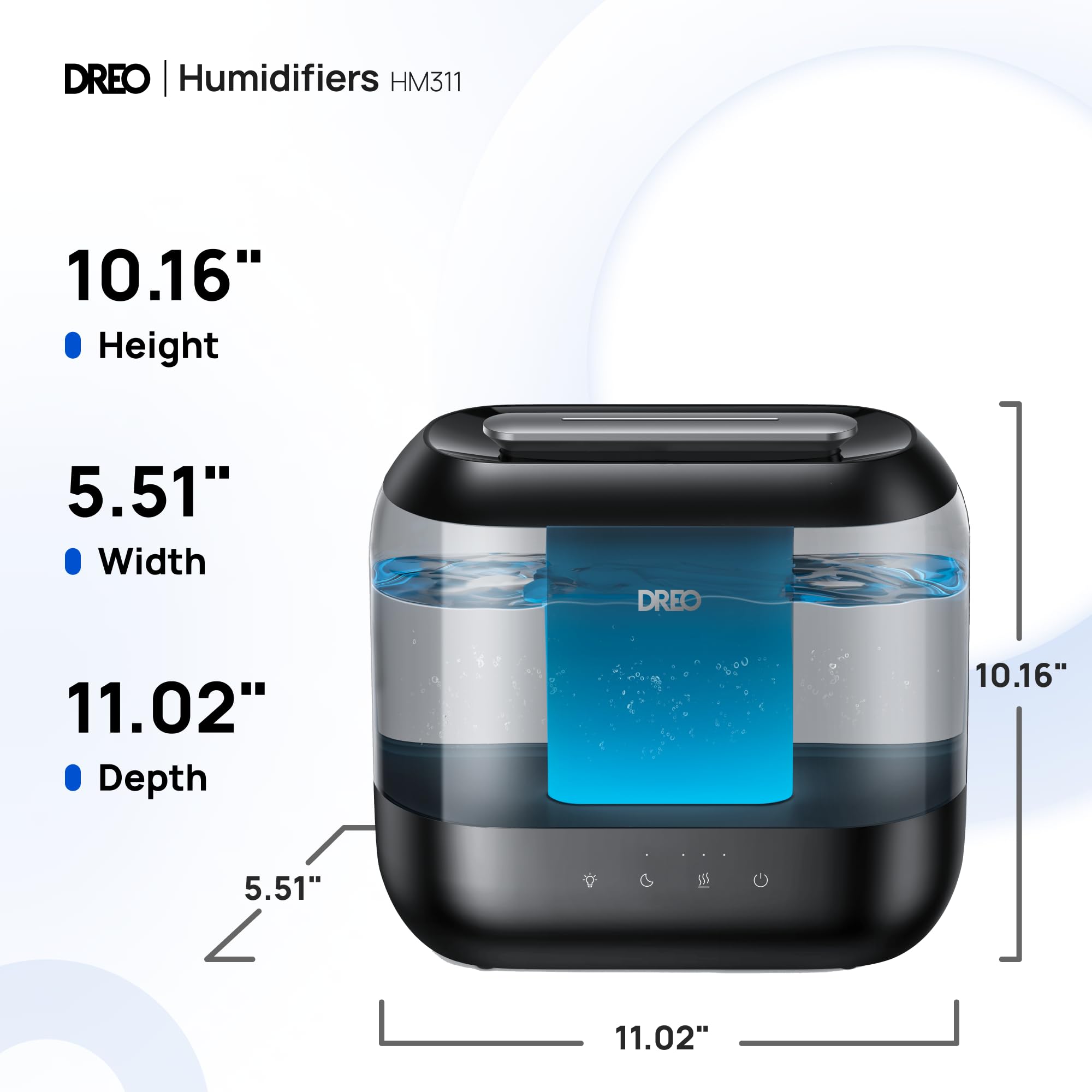 DREO whisper-quiet operation at 28 dB for peaceful sleep.