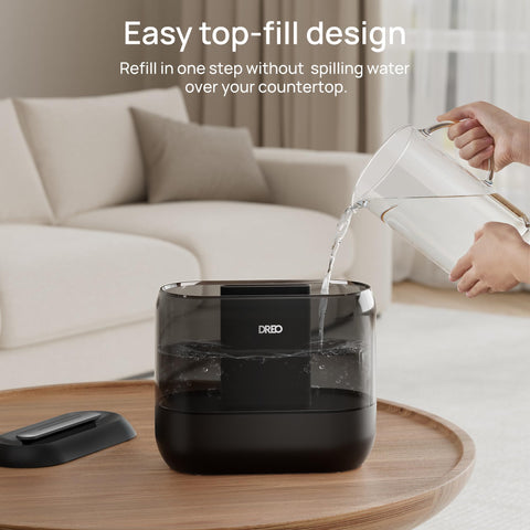 DREO supersized mist distributes humidity evenly in the room.