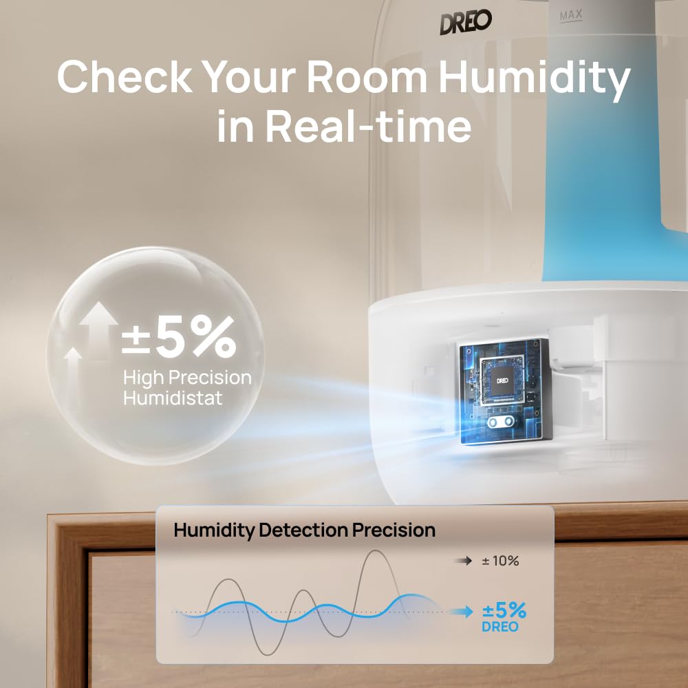 DREO ultrasonic mist at 5μm for consistent room humidity