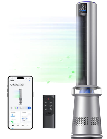 DREO MC710S tower fan in a bedroom delivering a refreshing breeze