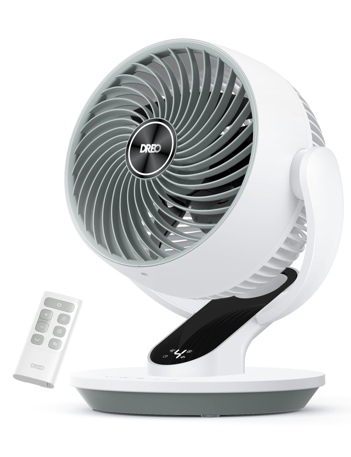 DREO oscillating fan in a bedroom setup delivering whole-room airflow.