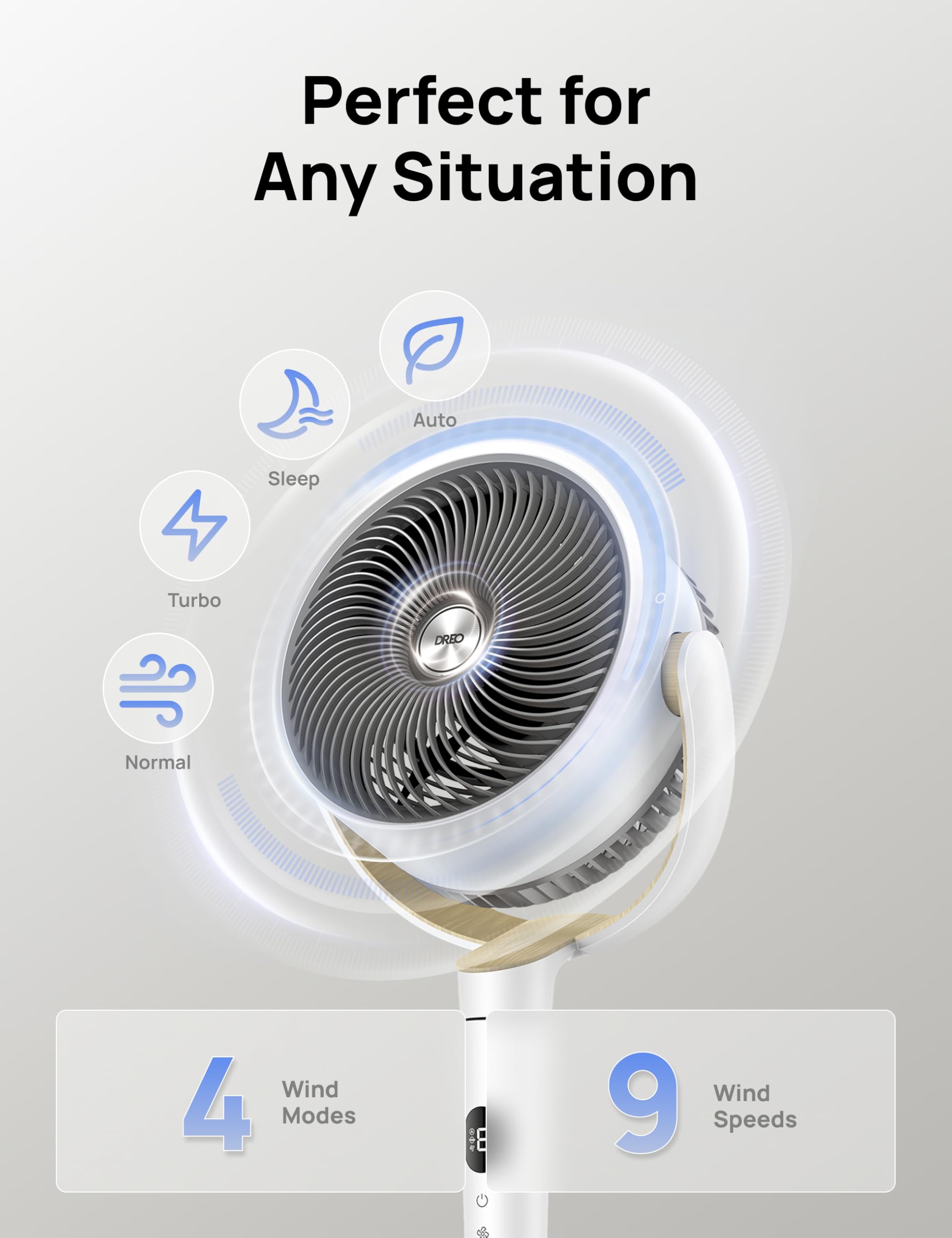 Close-up of 9-speed selector on DREO pedestal fan