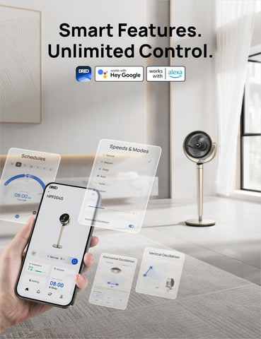 DREO app control screen illustrating scheduling and mode customization.