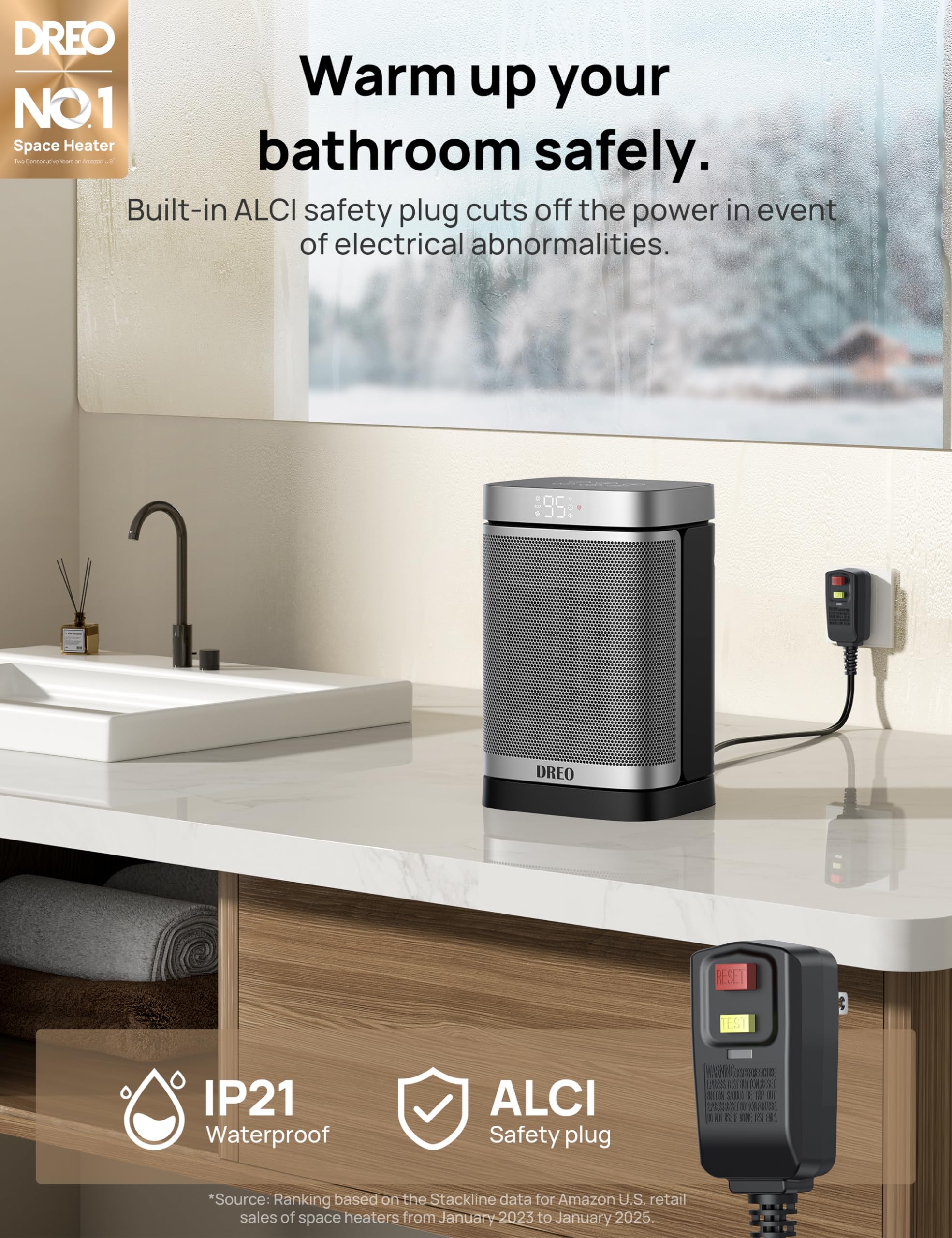 DREO 1500W PTC ceramic heater delivers quiet warmth.