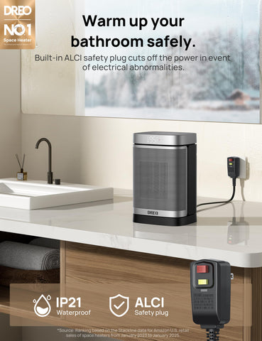 DREO 1500W PTC ceramic heater delivers quiet warmth.