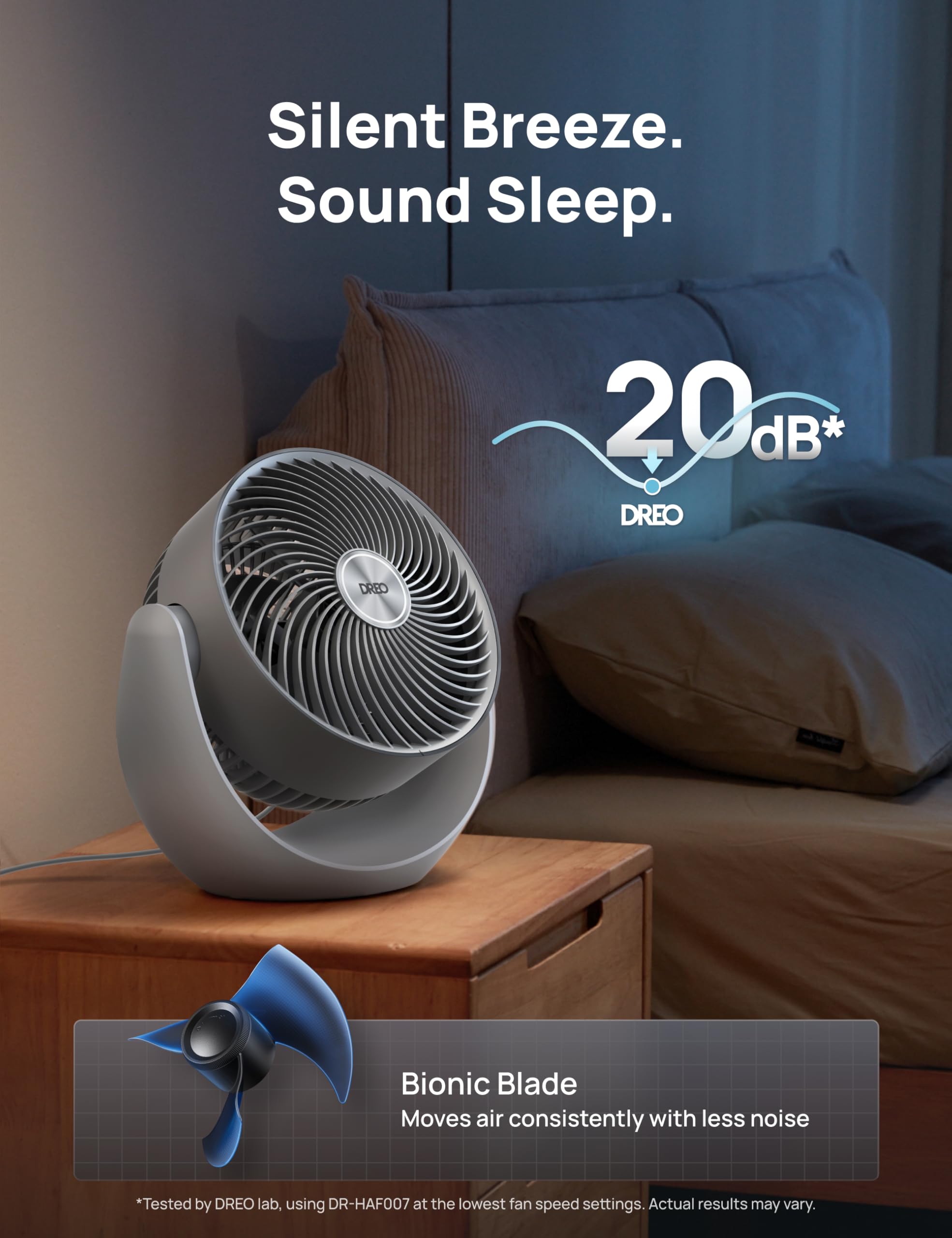 DREO quiet 20dB desktop fan suitable for work or sleep