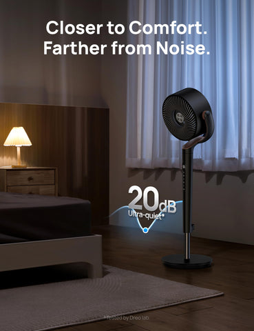 DREO DC motor fan delivers near-silent operation at about 20 dB.