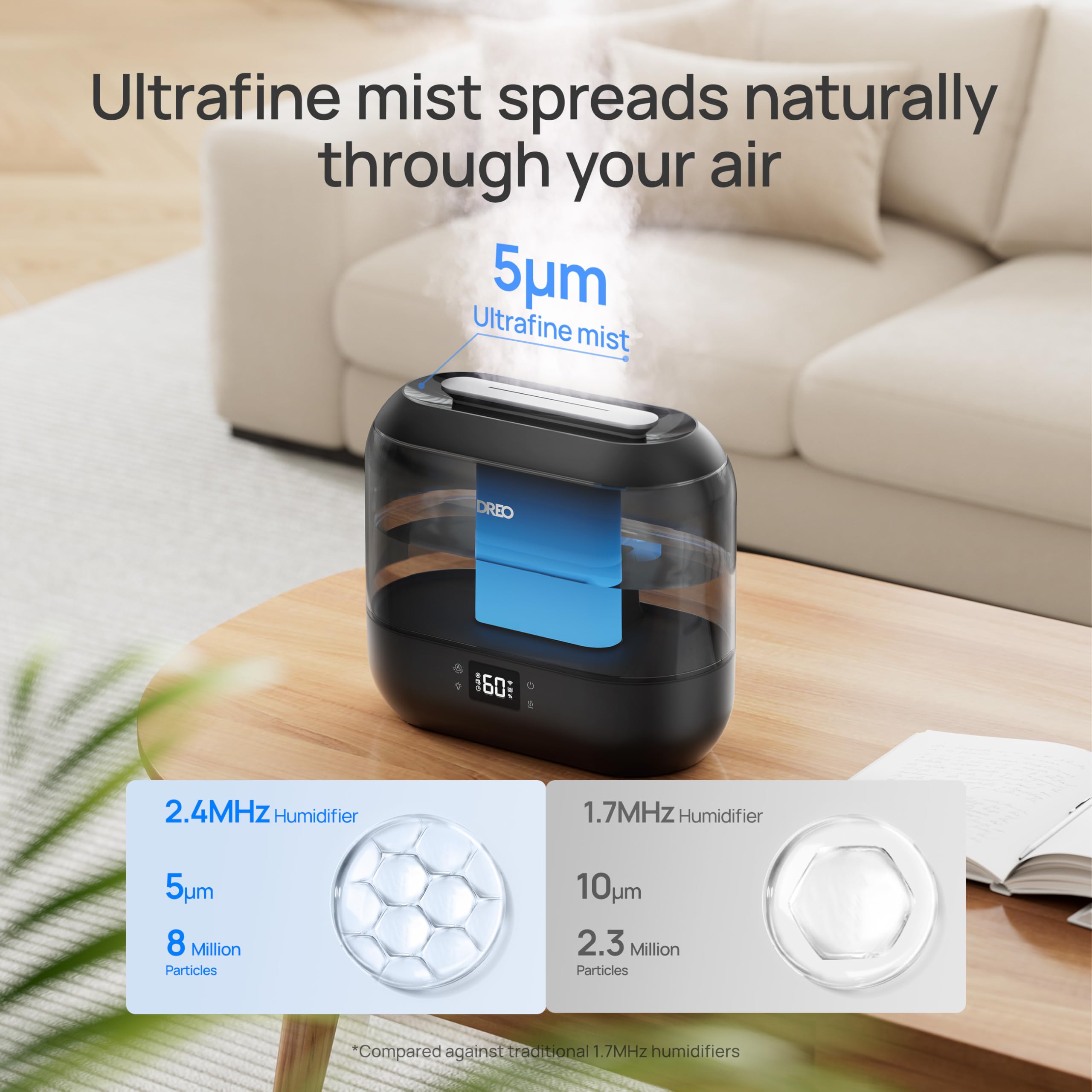 Quiet Dreo humidifier for nursery at 28 dB enhances sleep
