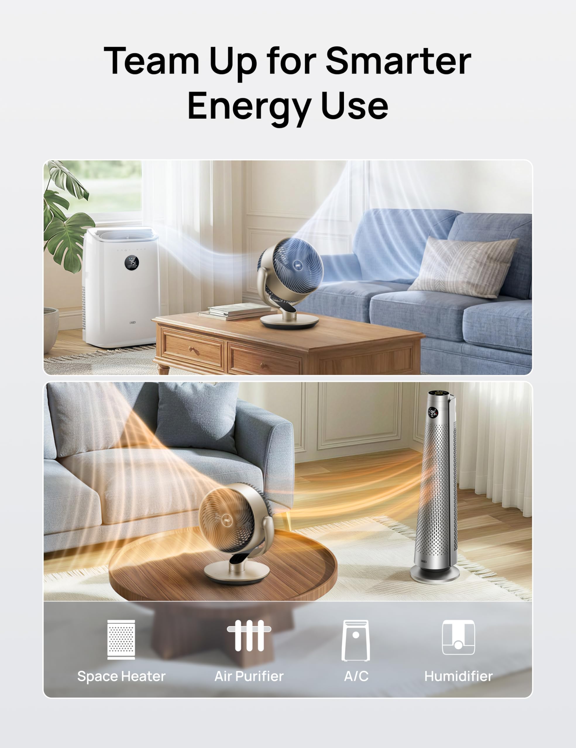 DREO smart control app interface for voice and app control.