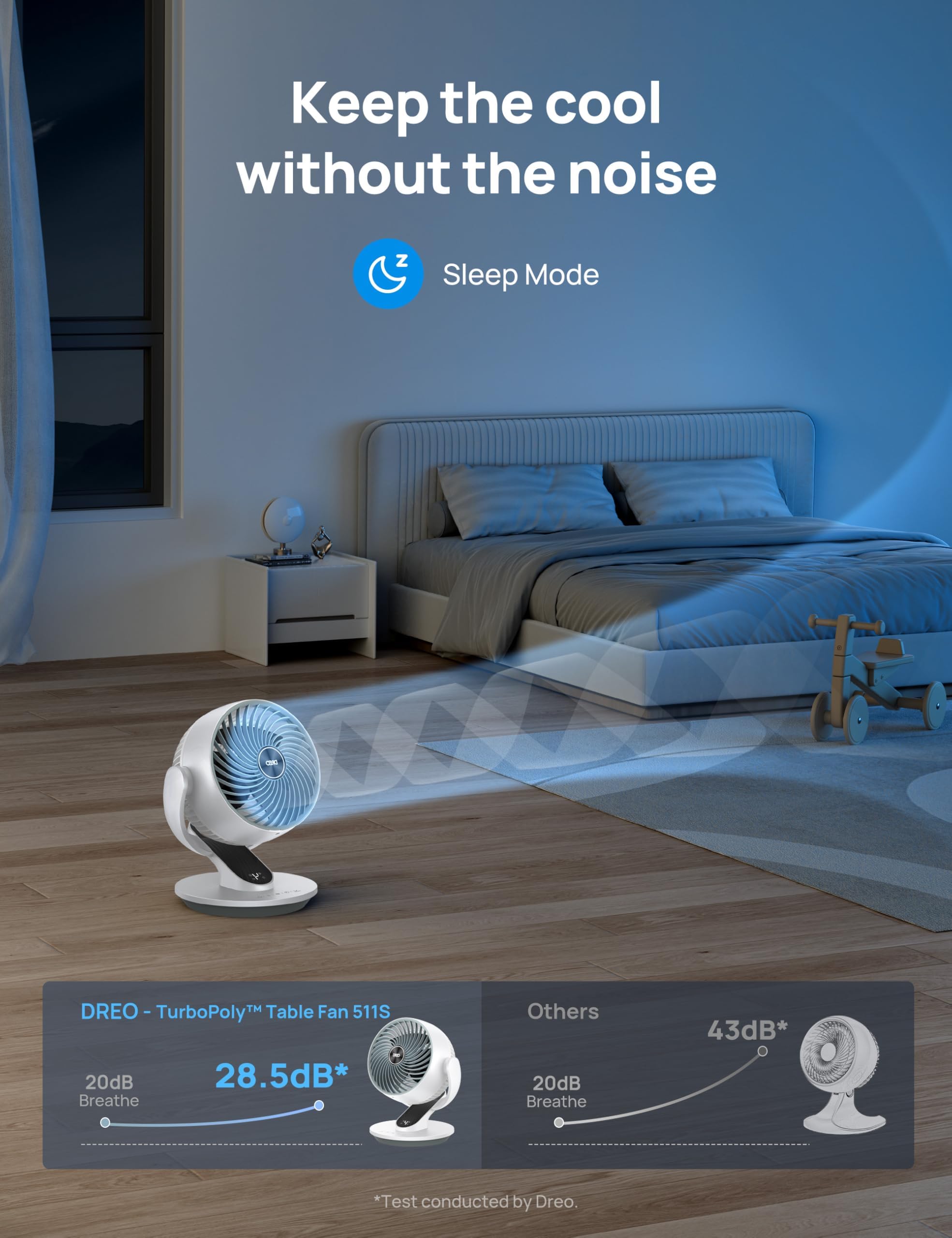 DREO smart fan reaches 70 ft for whole-room air movement.