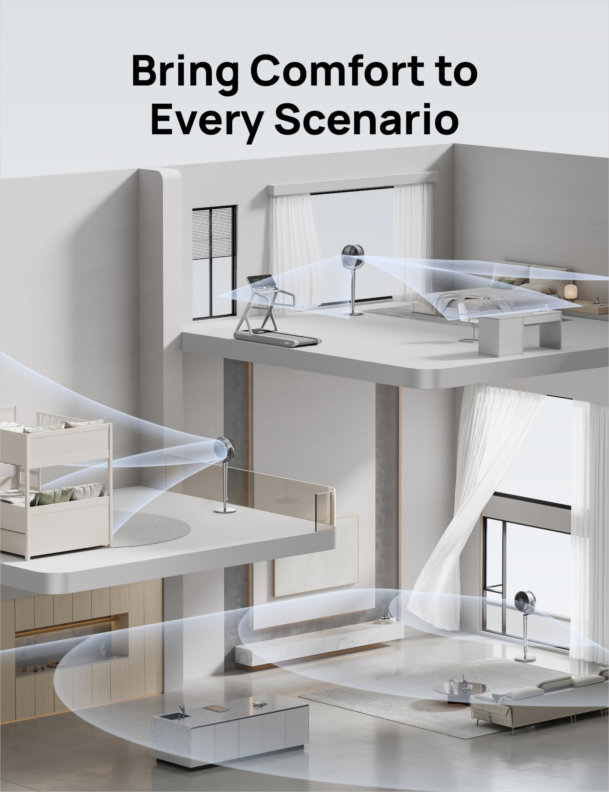 DREO app and remote enable easy smart control for convenient setup.