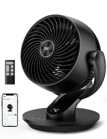 DREO smart fan bedroom coverage shows full-room airflow for even cooling.