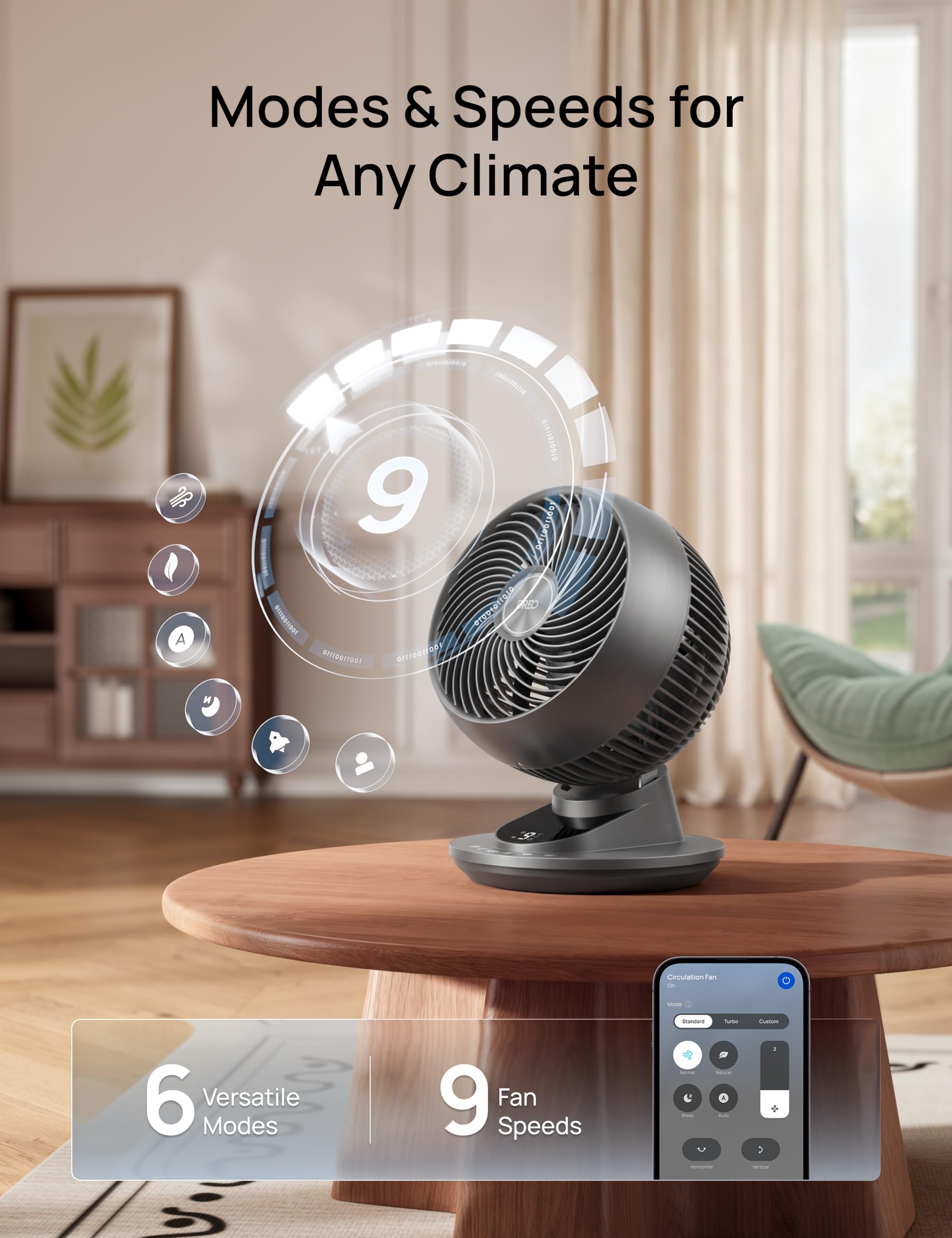 DREO Smart Fan Quiet operation at 20 dB for restful nights.