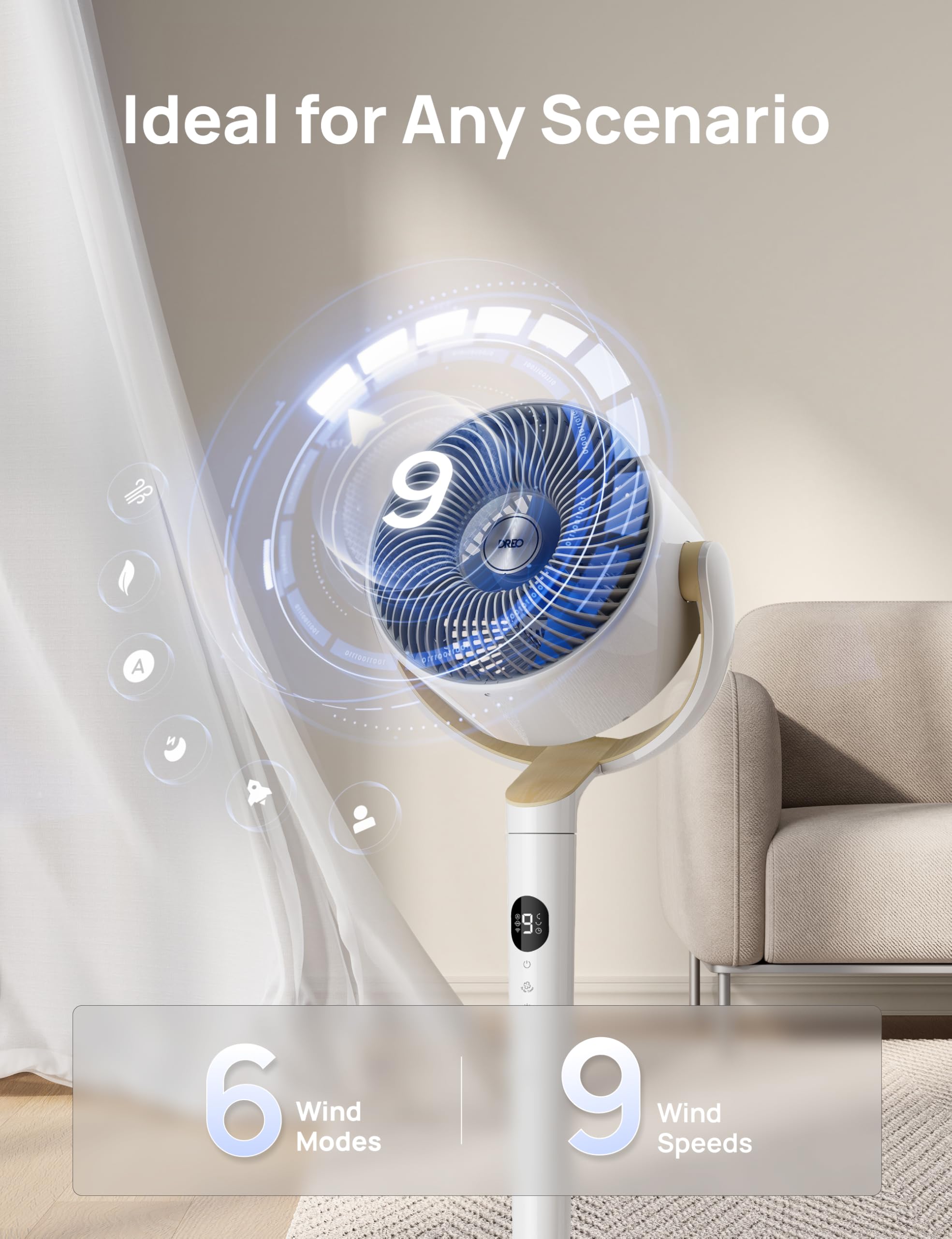 DREO quiet motor delivers peaceful bedroom comfort with minimal noise.