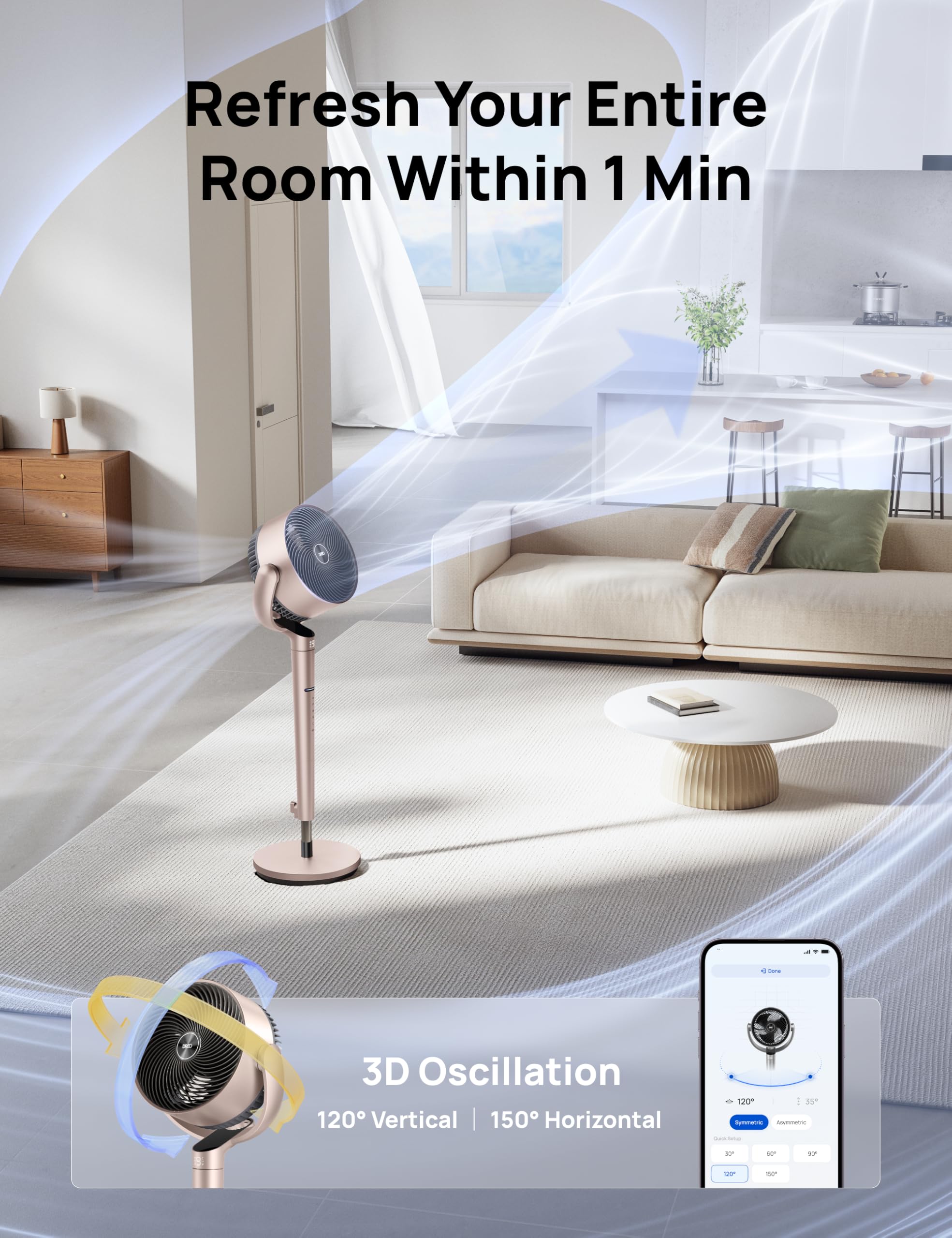 Dreo Smart Fan remote control angle, quick adjustments for sleeping comfort.