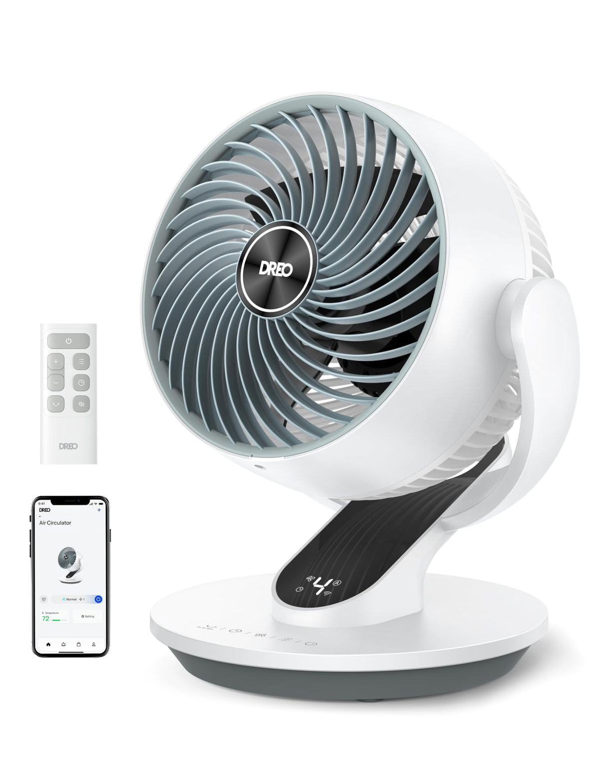 DREO smart fan in a bedroom setup delivering broad air circulation for cool comfort.