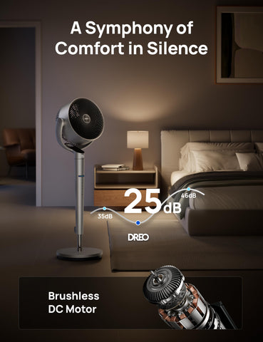 DREO fan offering six modes and nine speeds for personalized airflow.