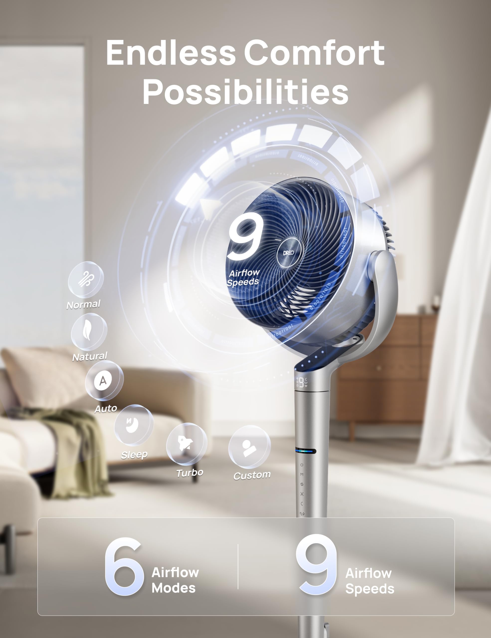 DREO fan operating quietly at night for restful sleep.