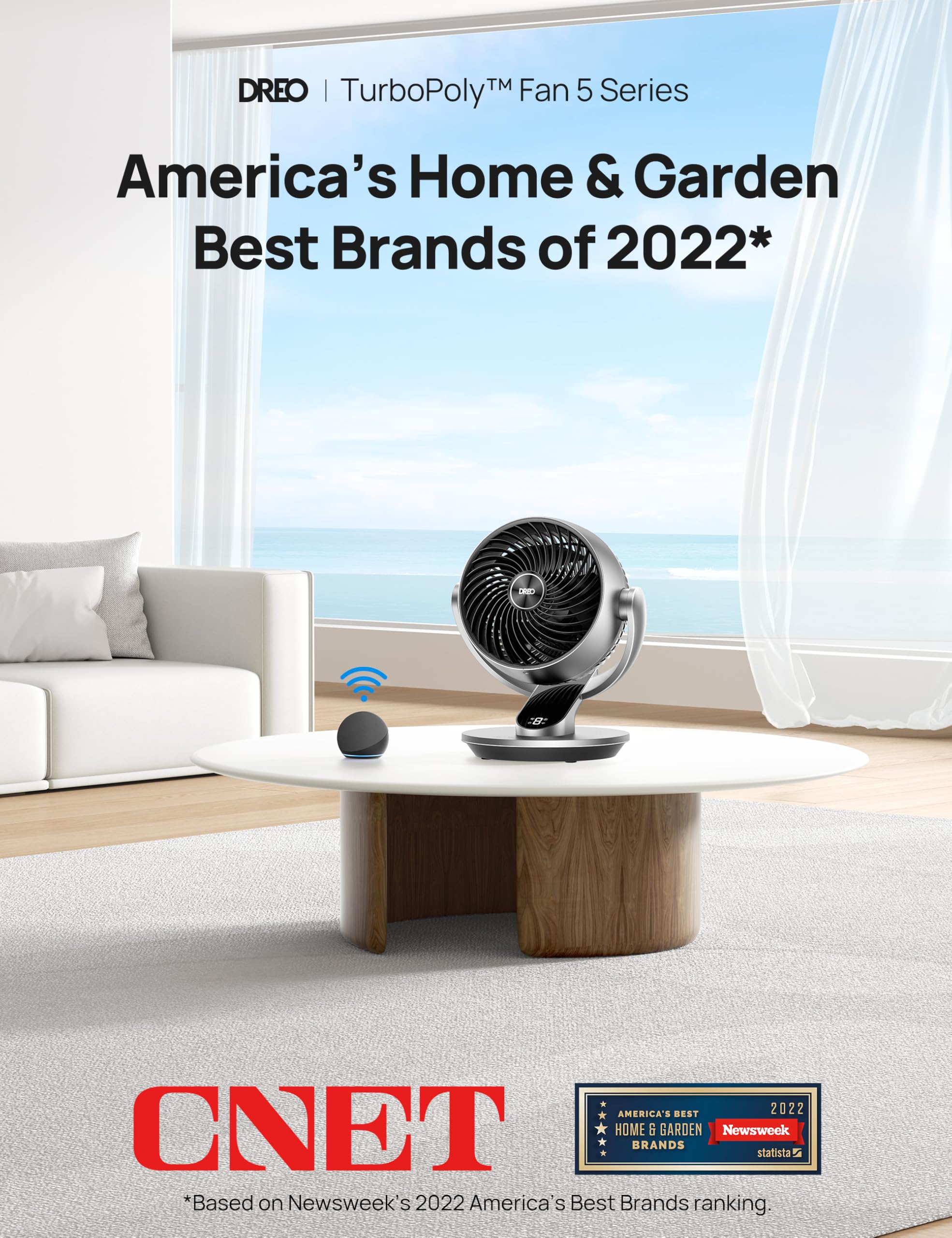 DREO remote control compatible smart fan enabling easy airflow adjustments