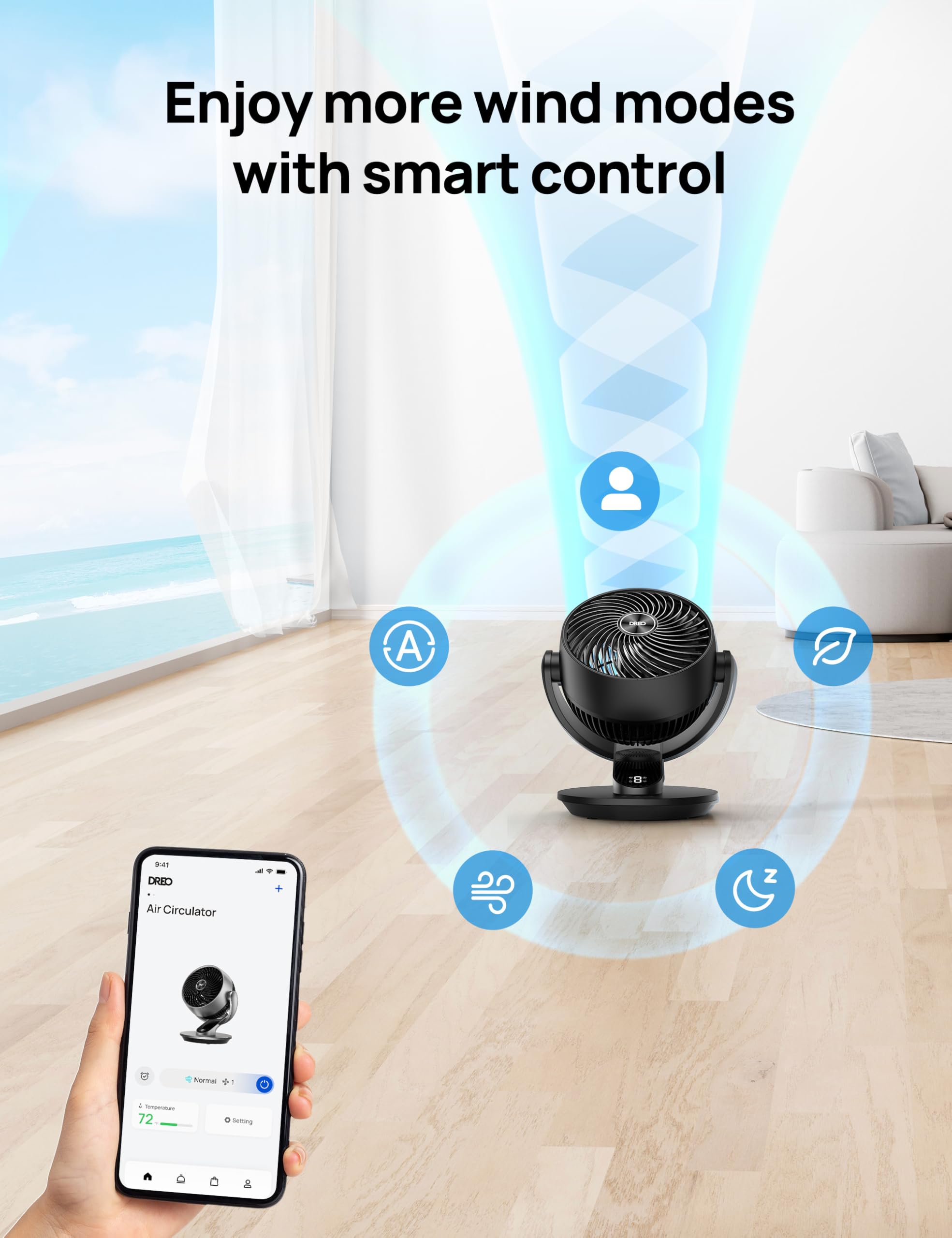 DREO ultra-quiet design reduces noise for serene spaces