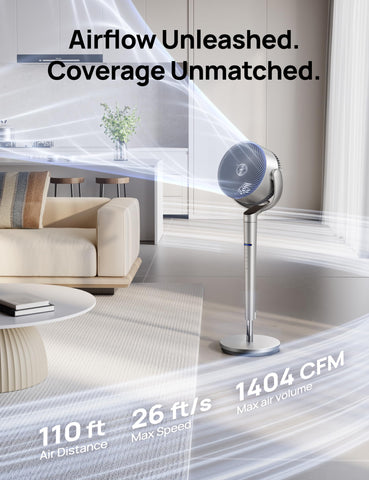 DREO fan with Wi-Fi and remote control for effortless comfort.