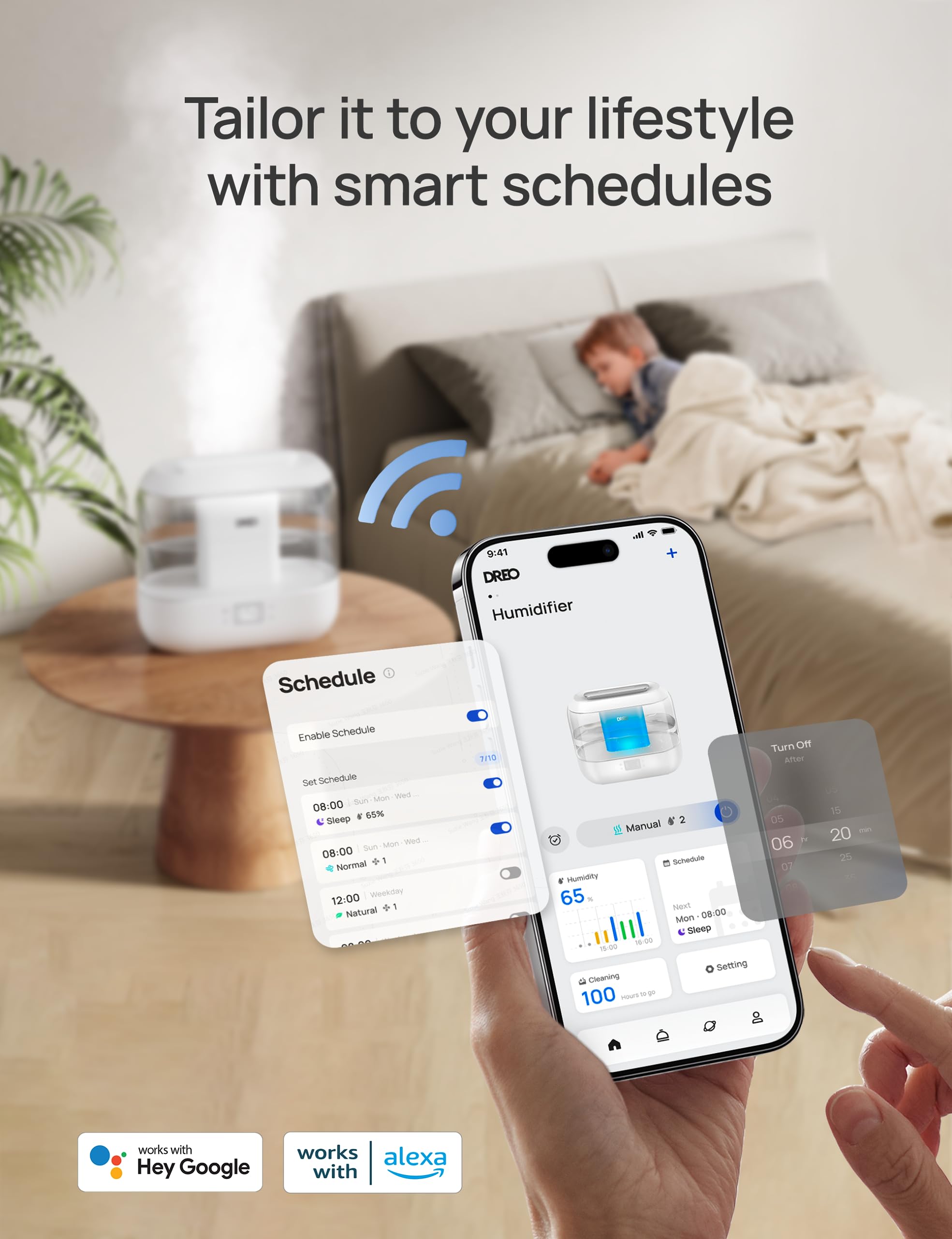 DREO humidifier app and voice control for easy climate management