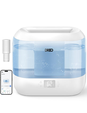 DREO smart humidifier front view in bedroom for quiet nights