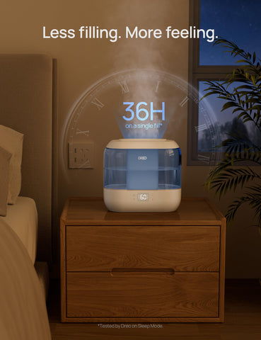 Soft nightlight on DREO humidifier creating a calming glow