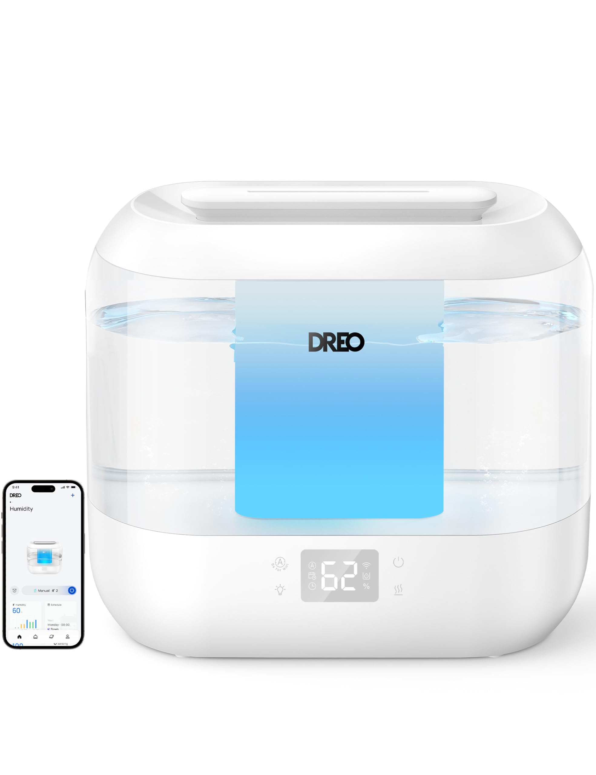 DREO smart humidifier top-fill 4L with quiet operation for bedrooms