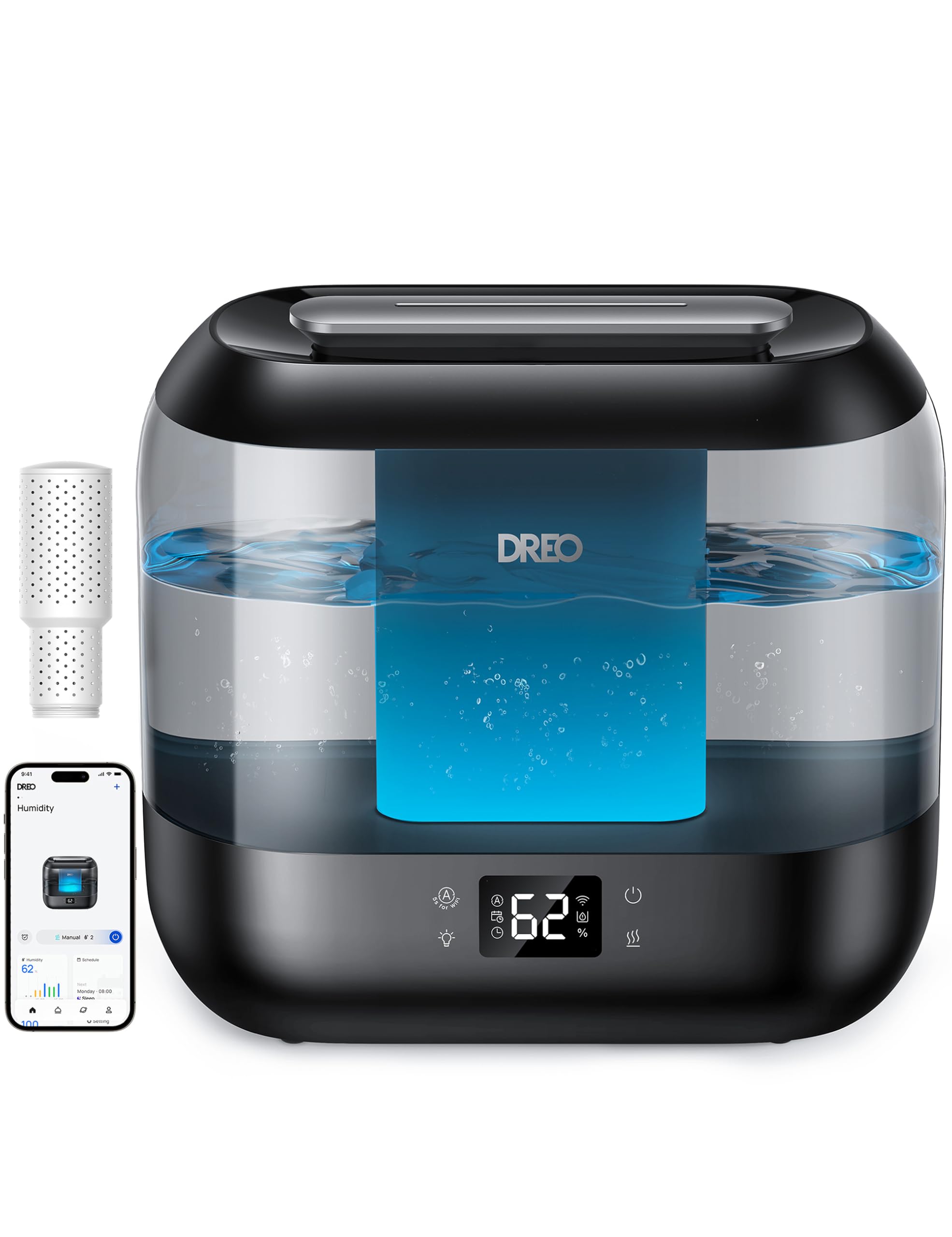 DREO smart humidifier with top-fill 4L for easy overnight use.