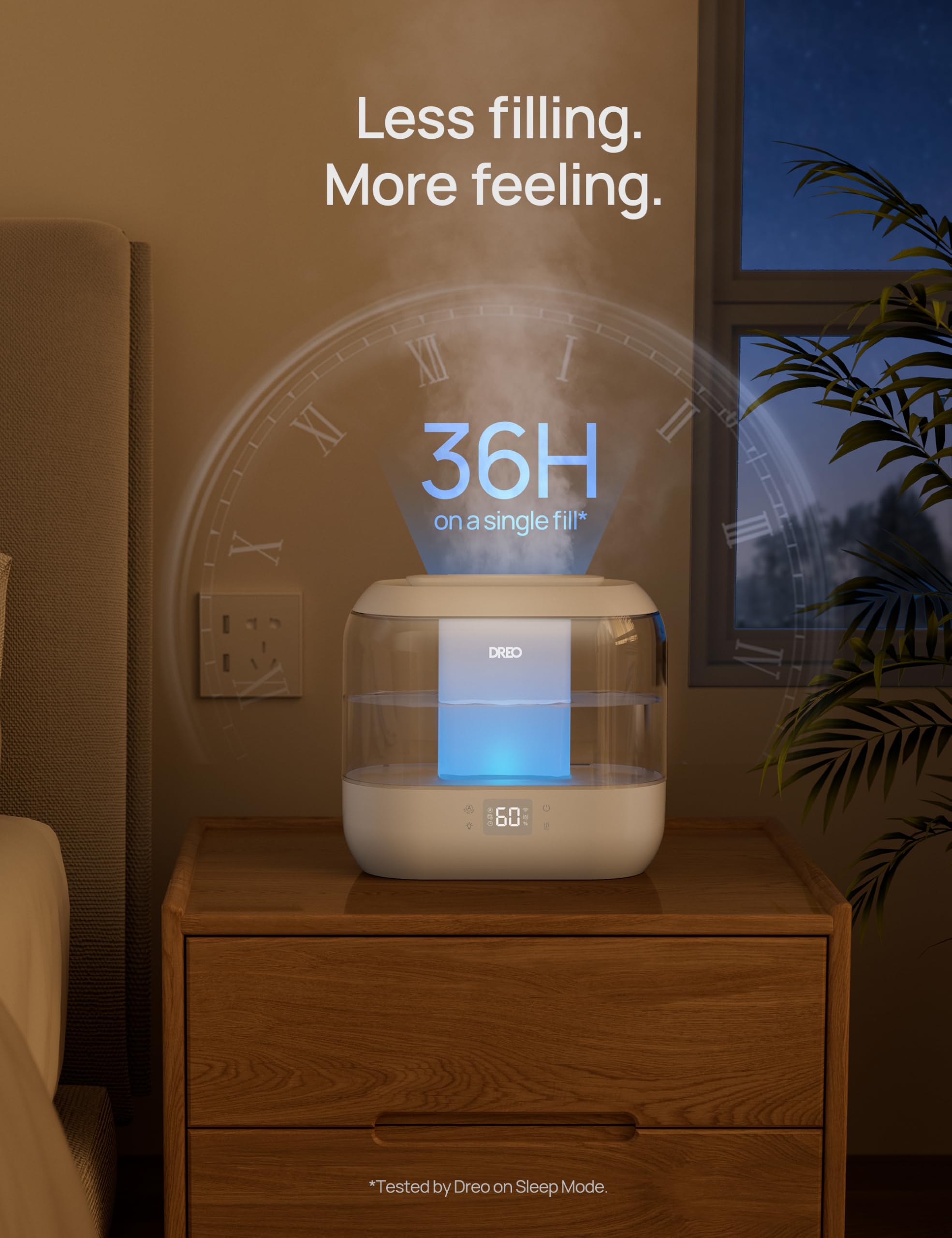 DREO ultrafine 5μm mist evenly humidifies spaces