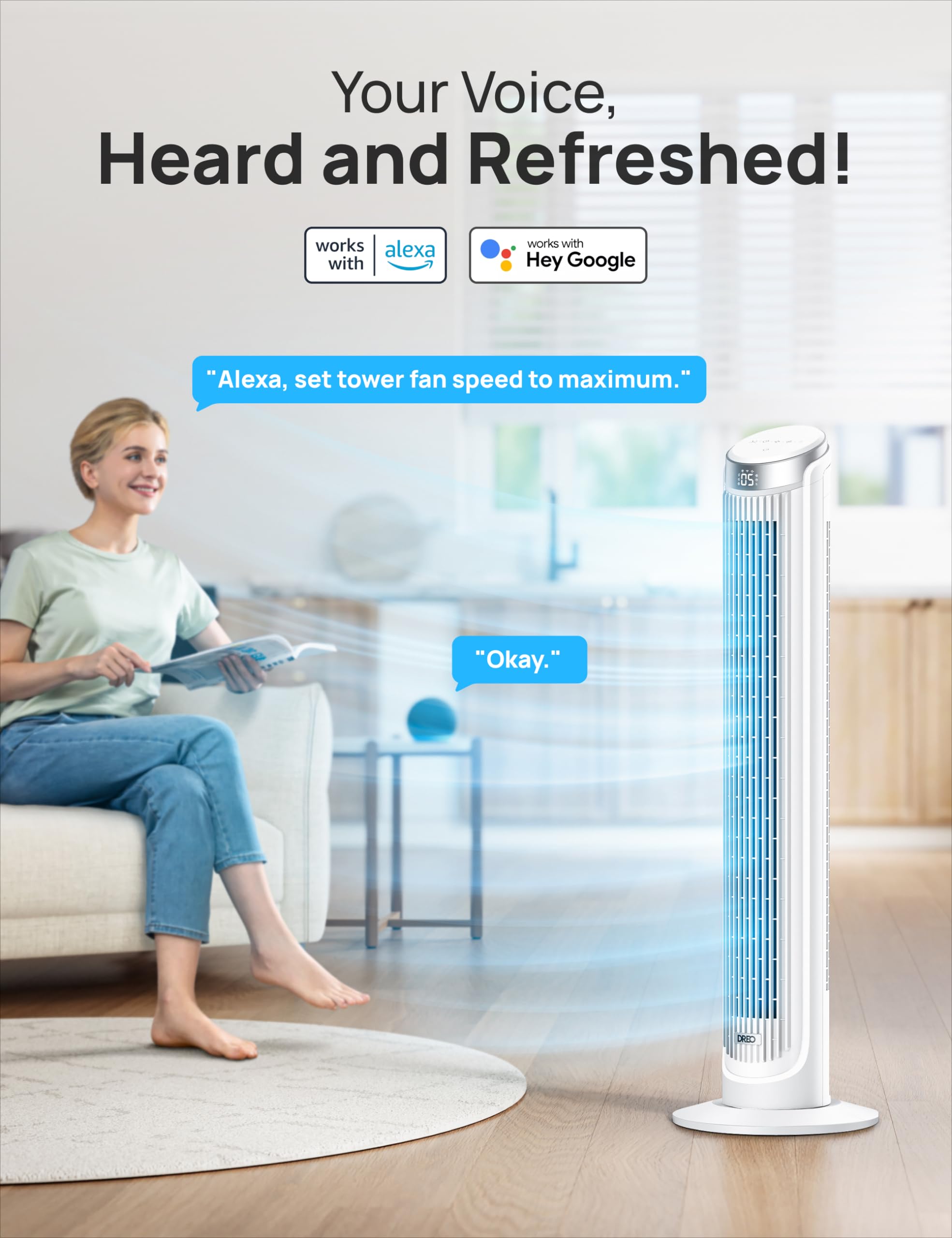 DREO app control on screen for voice-enabled comfort.