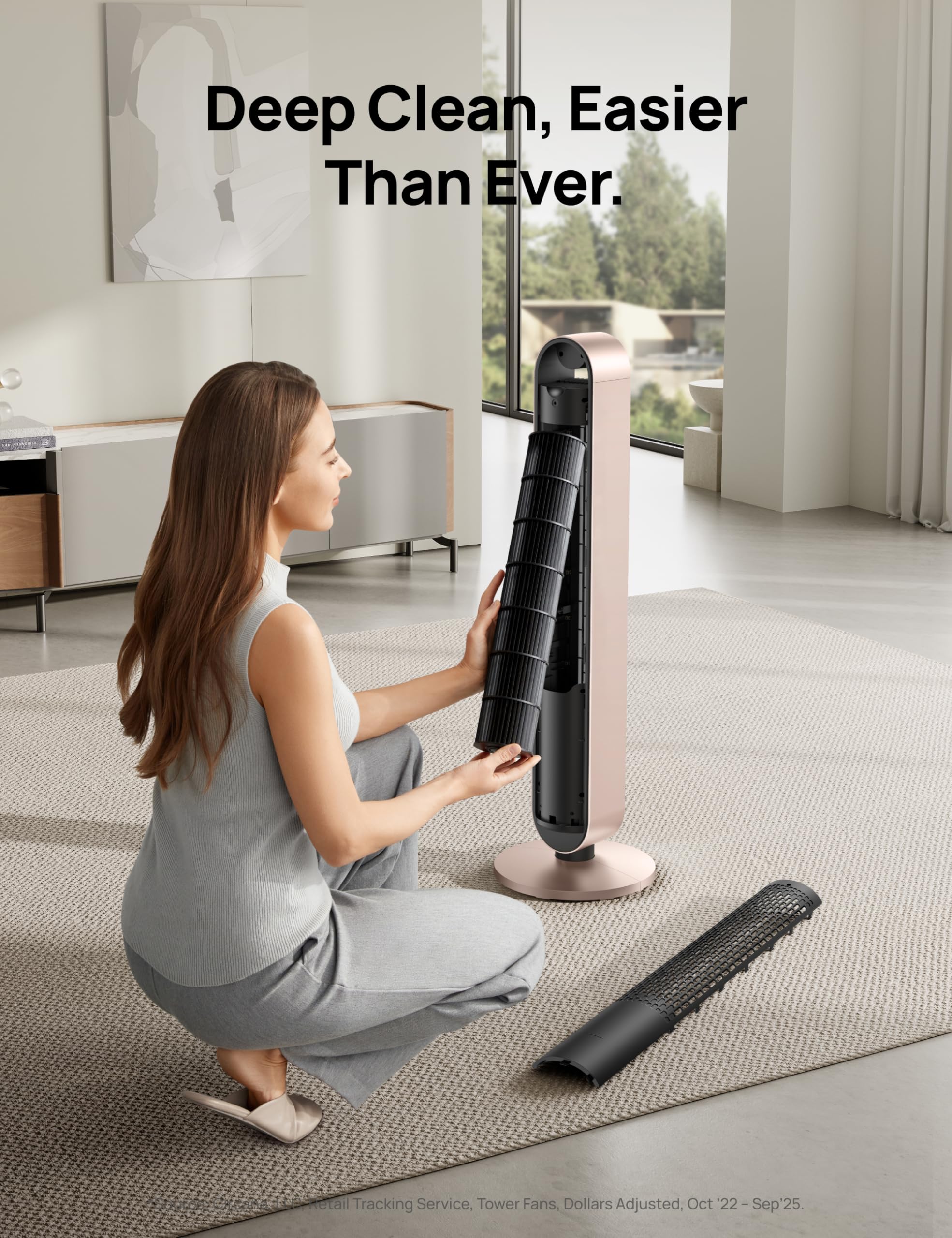 DREO bedroom setup shows calm cooling from a 42-inch tower