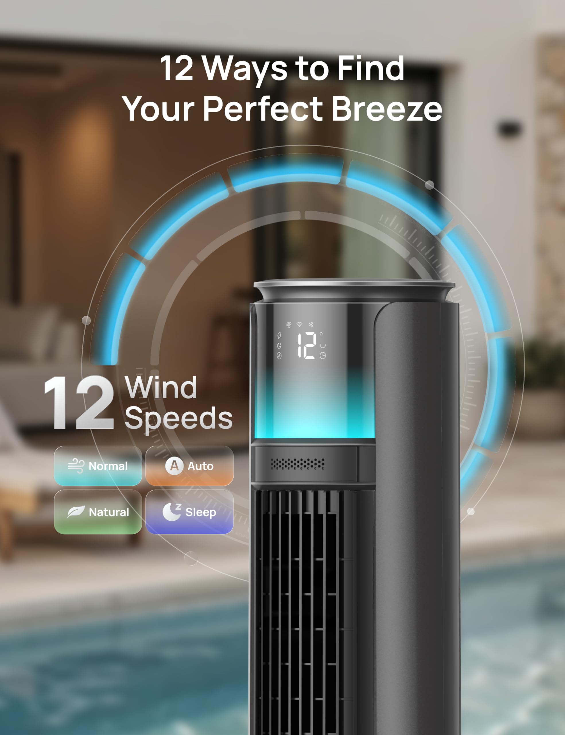 DREO IPX4 weather resistance withstands sun and light rain.