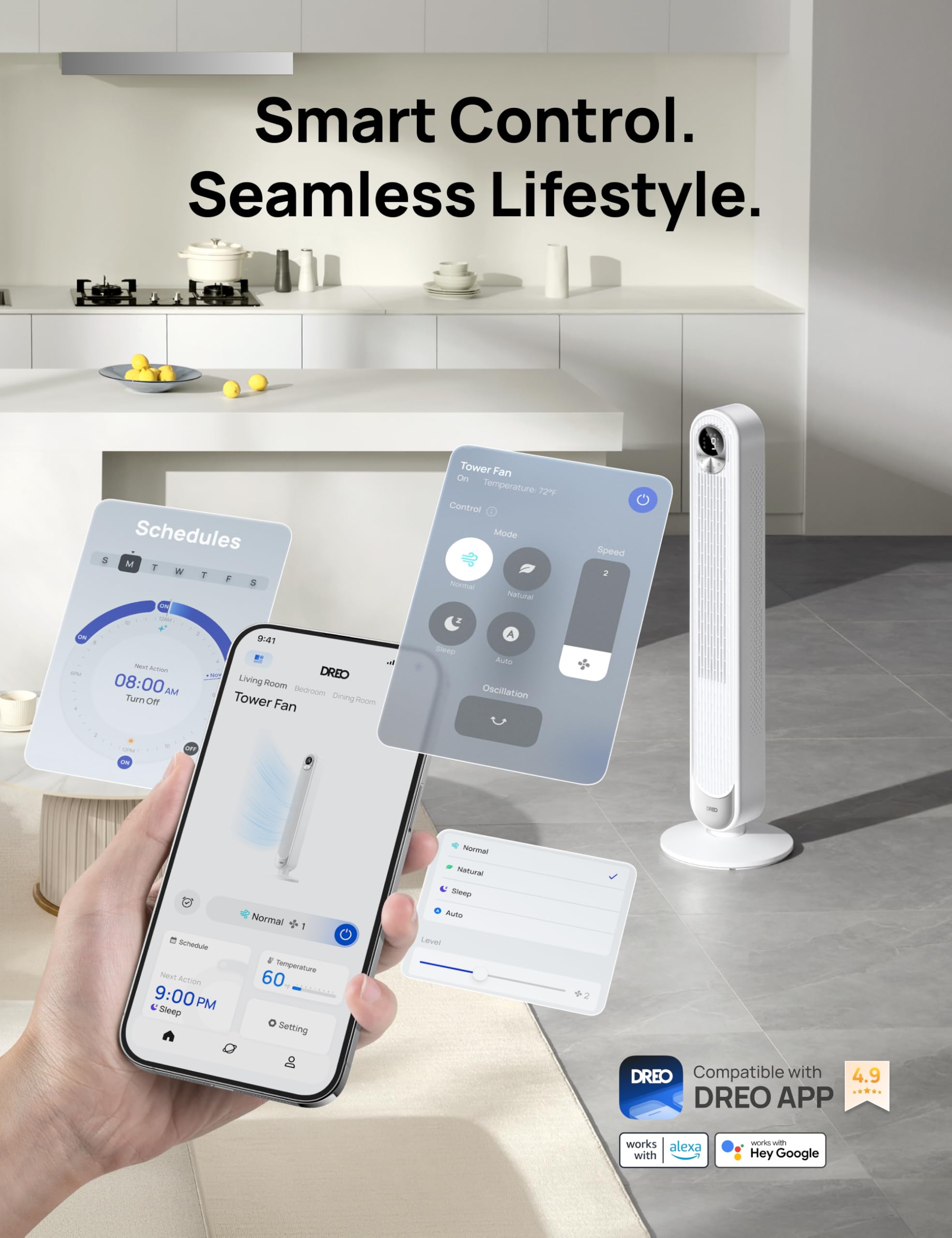 DREO sleep mode delivers quiet, comfortable night cooling