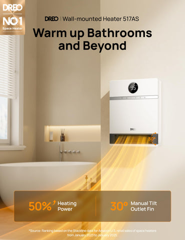 DREO bathroom controls panel for easy temperature and mode access
