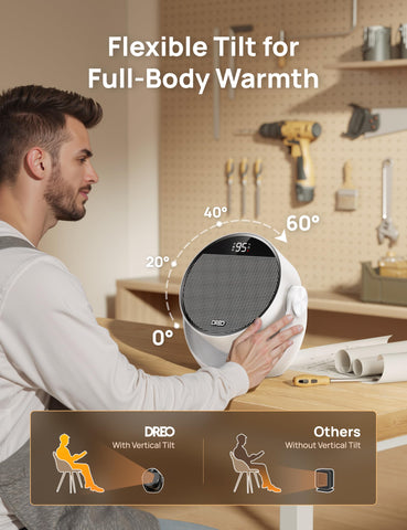 DREO operates quietly at 34dB for distraction-free warmth