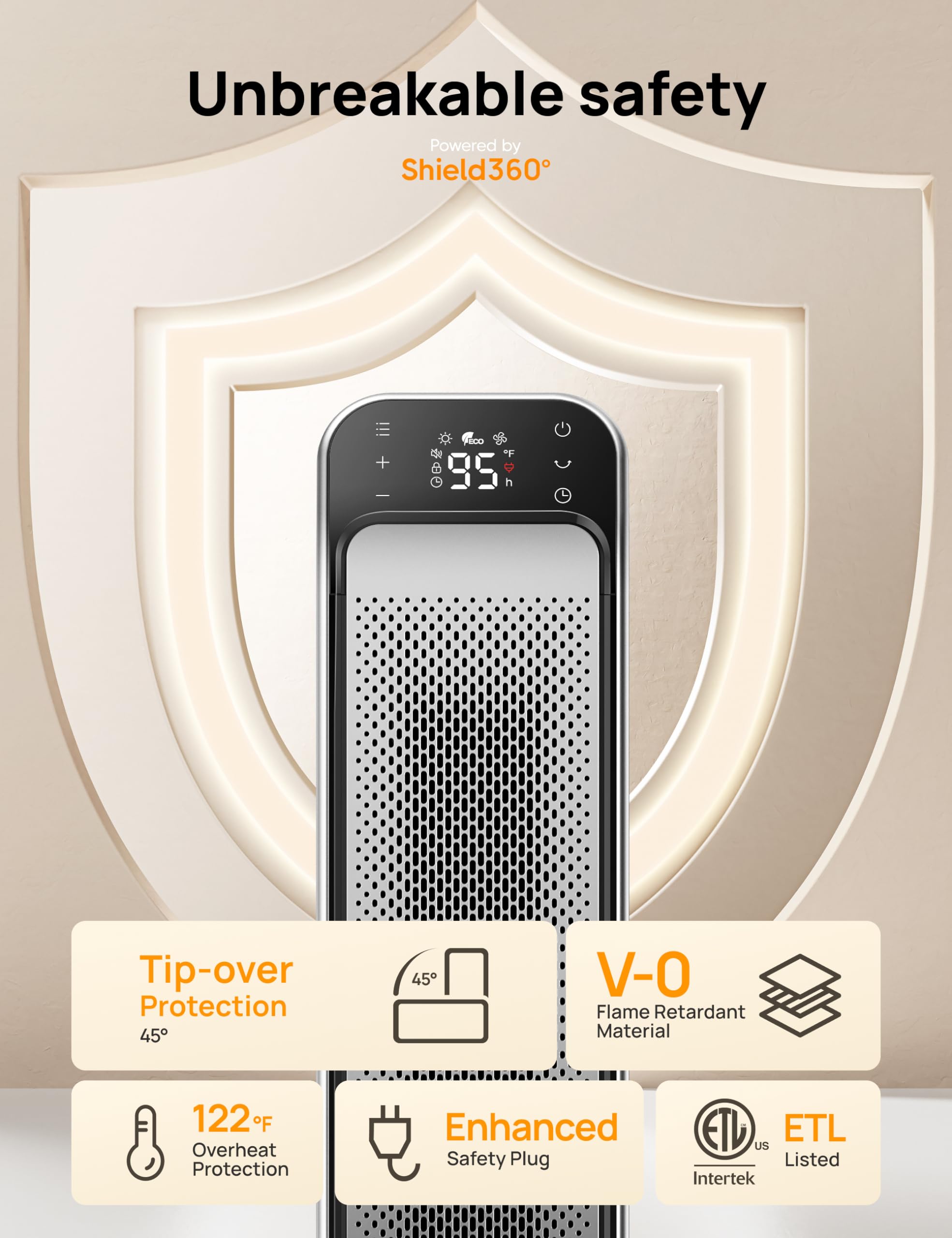 DREO 70-degree oscillation ensures even heat distribution