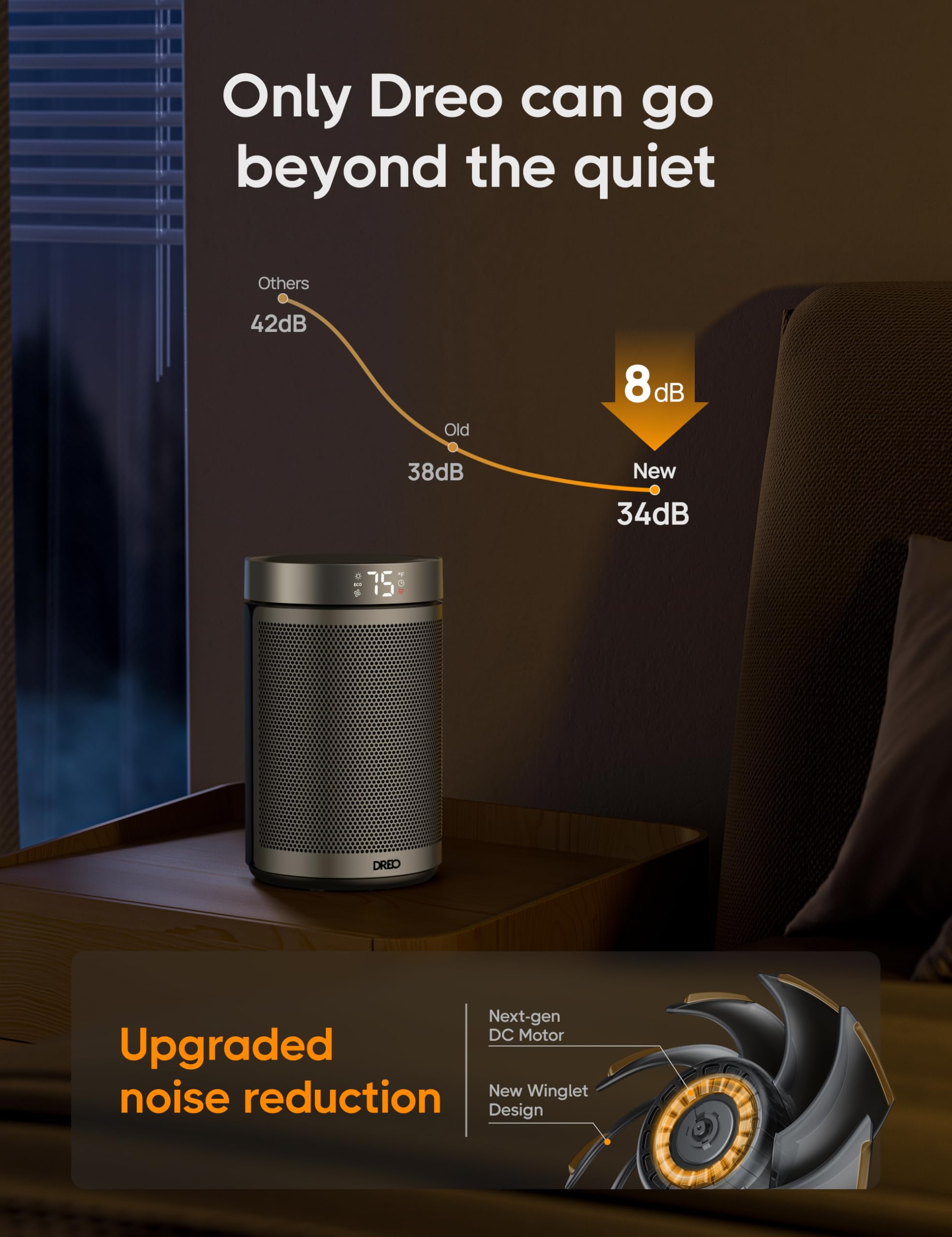 DREO space heater bedroom-use demonstrates cozy mornings and draft control.
