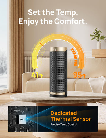 Dreo space heater demonstrates 270 sq ft coverage ideal for larger spaces