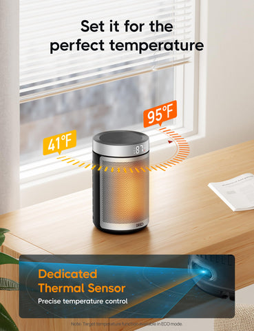 DREO space heater eco-mode helps save energy during lighter use.