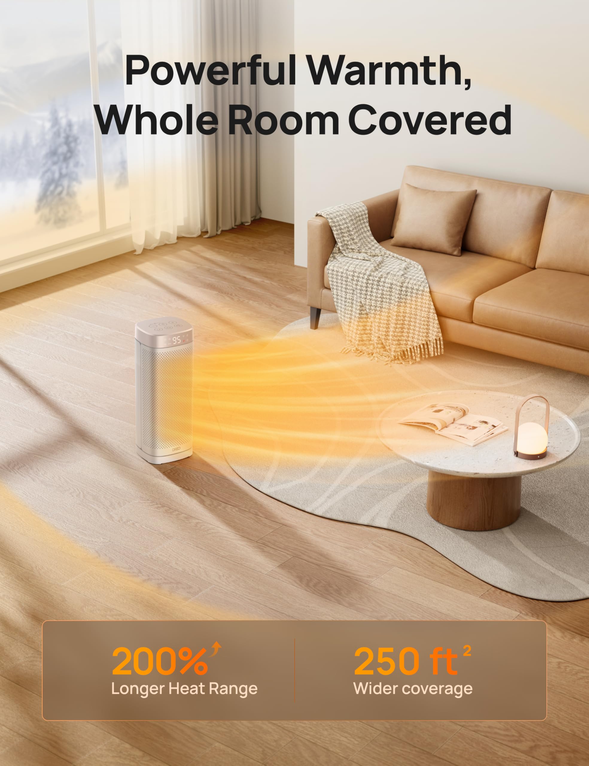 DREO 1500W fast-heat heater in action for rapid comfort