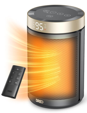 DREO space heater front view with digital display for precise temperature control.