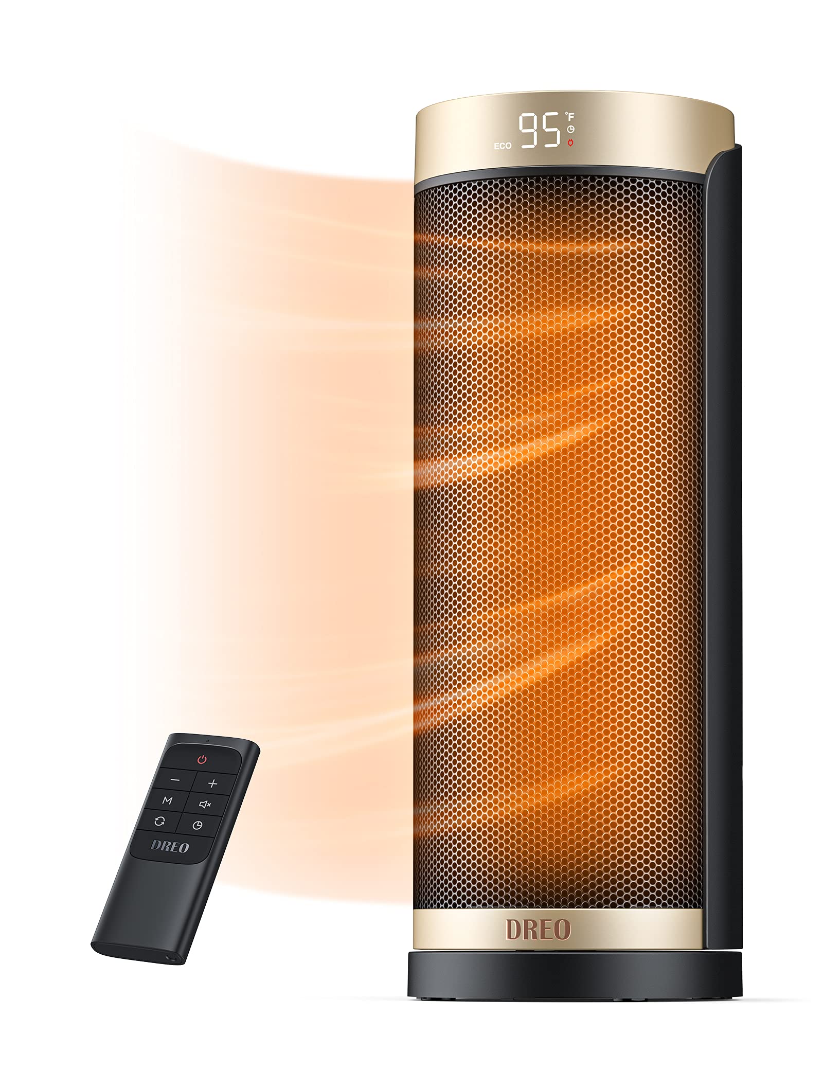 Dreo space heater front view showing compact design and rapid warmth for any room