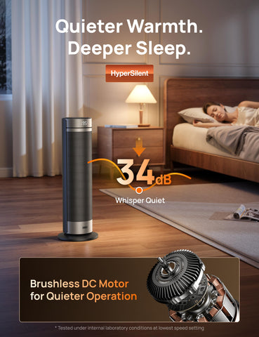 DREO space heater enlarged heat plate for efficient warming.