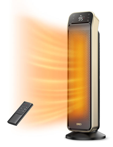 DREO space heater indoor 25-inch front view highlighting powerful warmth for large rooms